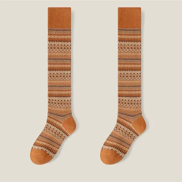 Chaussettes hautes à rayures pour femmes, classiques et chics, motif diamant, jambières d'hiver tric