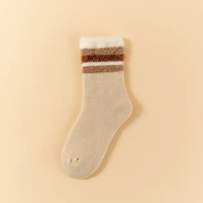 Chaussettes en cachemire à rayures froides pour femmes, bas en laine moelleux, flous chauds, confort