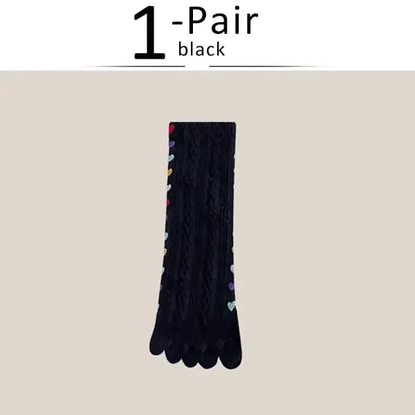 1/5 paires 5 doigts chaussettes femmes fille coton 3D Jacquard Vintage mignon amour coloré doux élas