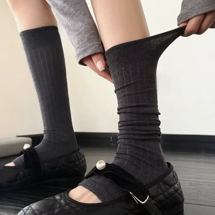 Chaussettes à rayures verticales pour femmes, gris, noir, blanc, mollet slim, en coton, absorbant la