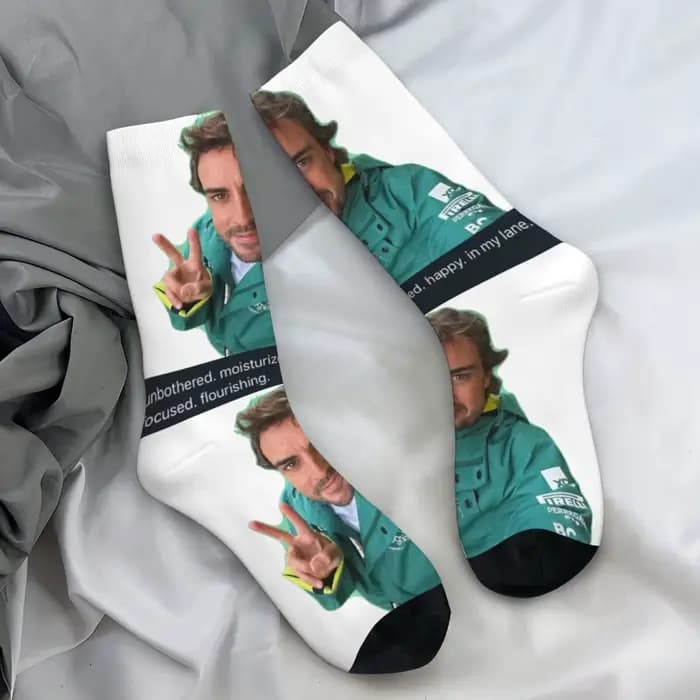 Fernando Alonso-Chaussettes d'automne coordonnantes pour hommes, bas drôles, chaussettes douces et r