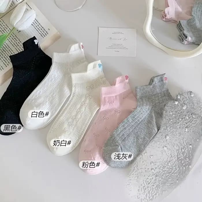5 paires de chaussettes confortables et respirantes pour femmes, mode printemps-été, avec nœud migno