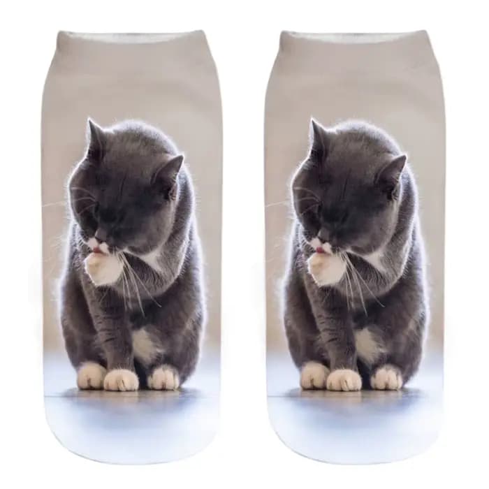 Nouveau chaud impression 3D drôle mignon dessin animé chaton unisexe chaussettes courtes créatif col
