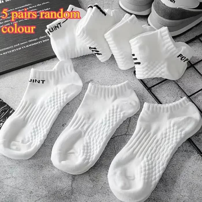 Chaussettes de sport blanches No-Show pour hommes, 5 paires, chaussettes de sport respirantes à moti