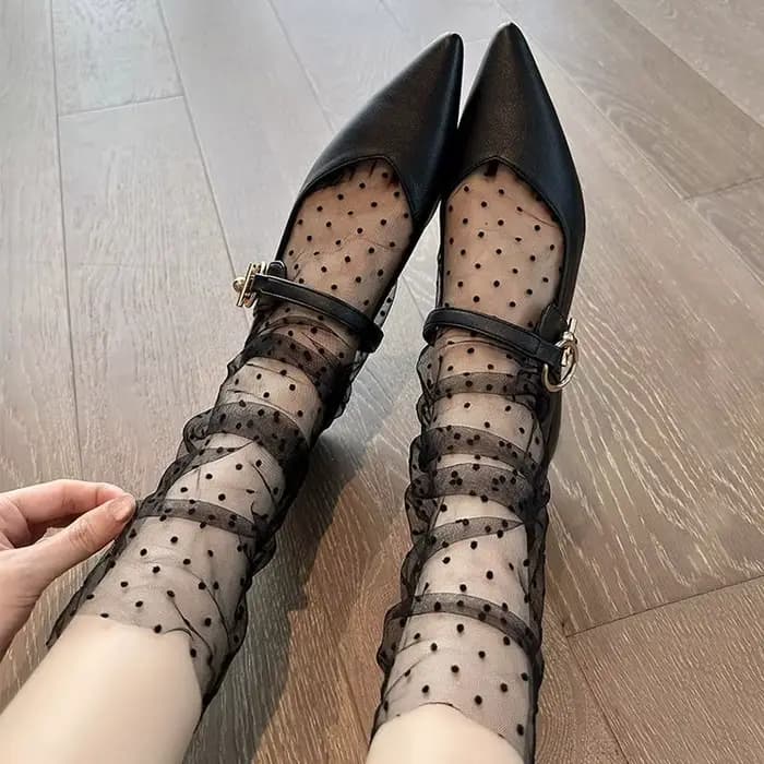 Chaussettes transparentes en dentelle à pois pour femmes, chaussettes fines en Nylon et soie, empilé