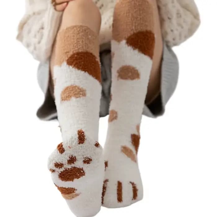 Chaussettes d'hiver en forme de patte de chat, résistantes au froid, chaudes et en peluche, au-dessu