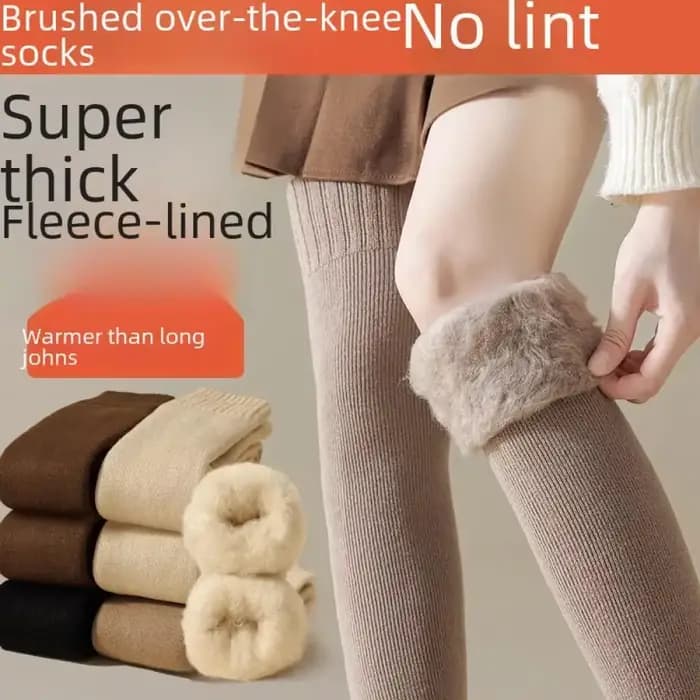 Chaussettes hautes en cachemire pour femmes, doublure pelucheuse, bonneterie d'hiver confortable, co
