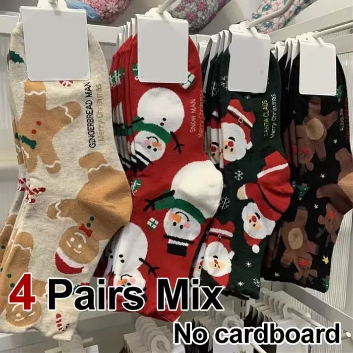 4 paires hommes femmes chaussettes imprimées de noël dessin animé bonhomme de neige pain d'épice hom