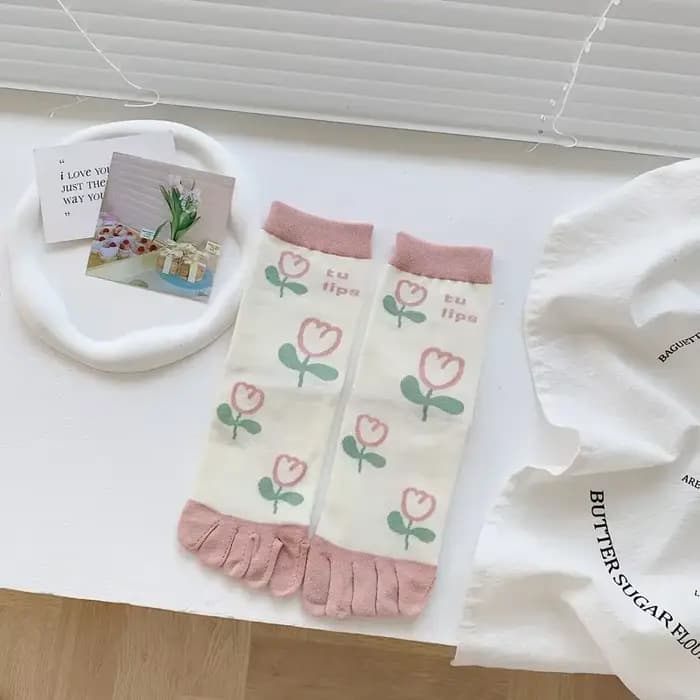 Chaussettes de bottes en coton pour femmes, chaussettes à cinq doigts, en pur coton, imprimées, chau