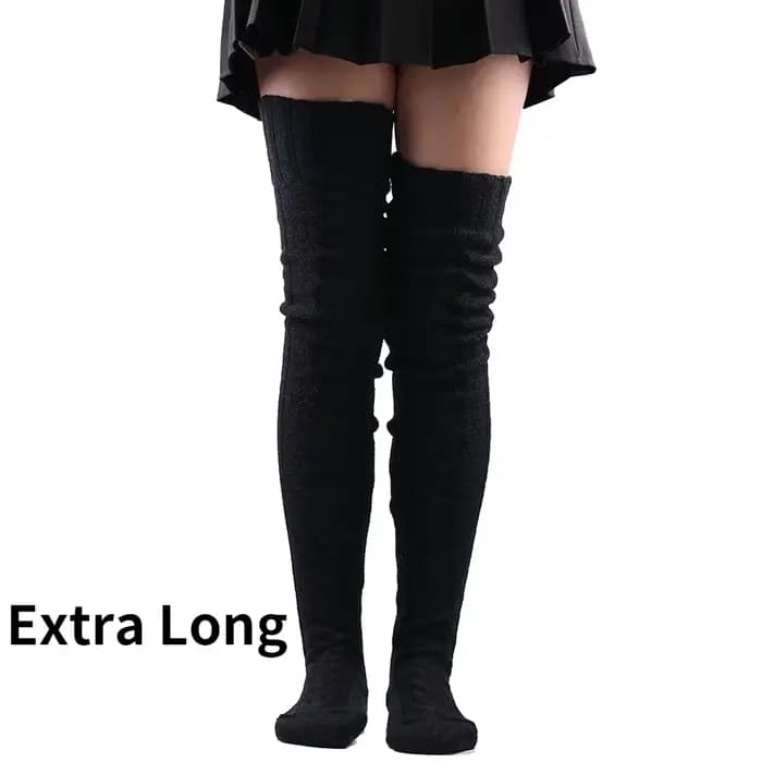 Bas cuissardes pour femme, chauds d'hiver, noirs et blancs, extra longs, au-dessus du genou, en tric