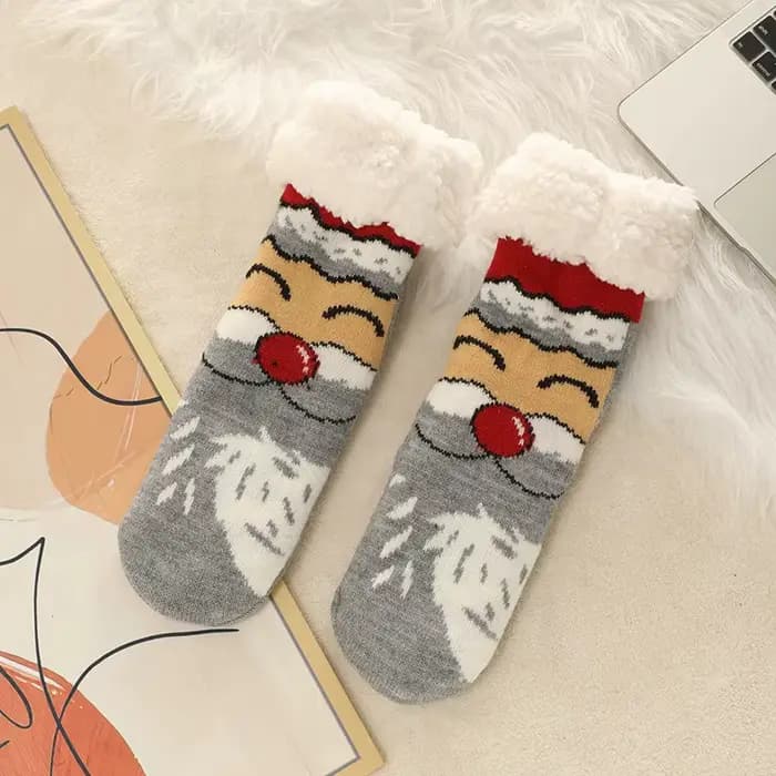Chaussettes de sol chaudes d'hiver pour femmes, en peluche douce, antidérapantes, meubles courts, ve