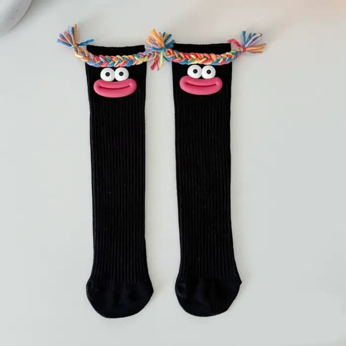 Femme mi-longue Kawaii dessin animé coloré chaussette fille grande bouche tresses drôle coton longue