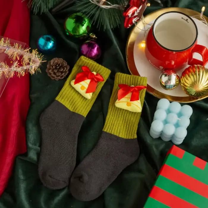 Chaussettes de noël en coton doux pour enfants, poupée père noël, bonneterie de dessin animé, épais,