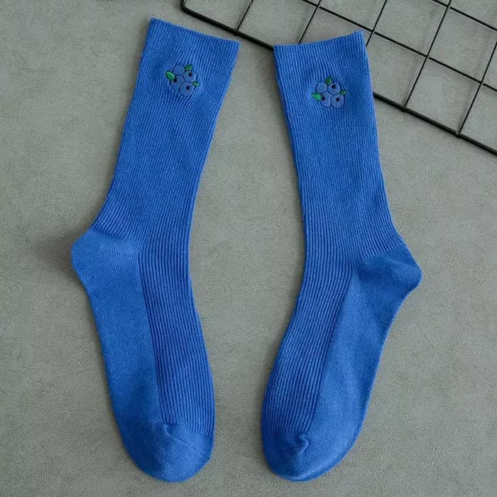 Chaussettes de dehors Simples en Coton pour Femme, Broderie de Fruits, Mignonnes, Respirantes, Color