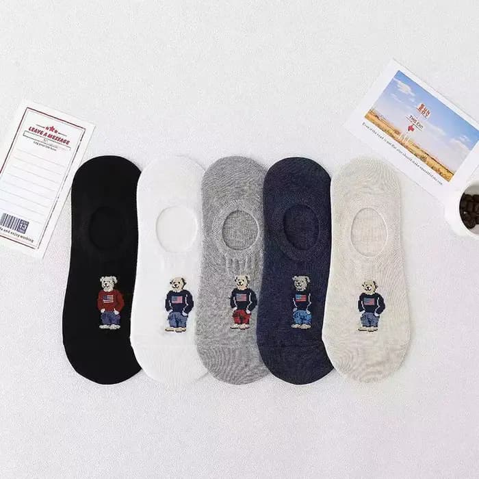 5 paires de chaussettes d'été en pur coton pour hommes, Style fin, ours de dessin animé, absorbant l