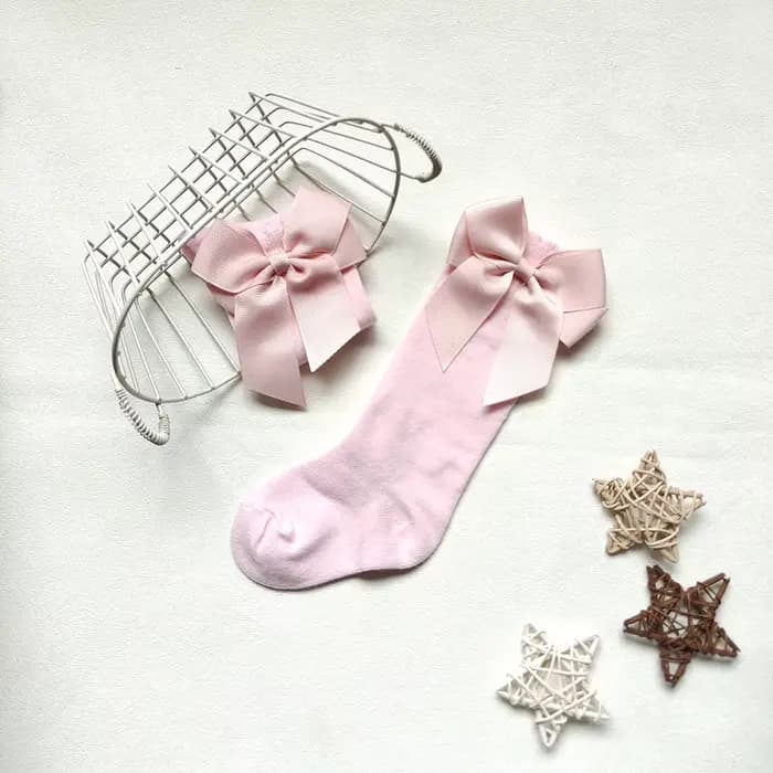 Chaussettes en coton pour filles, avec gros nœuds, mignonnes, douces, longues, pour enfants de 0 à 7