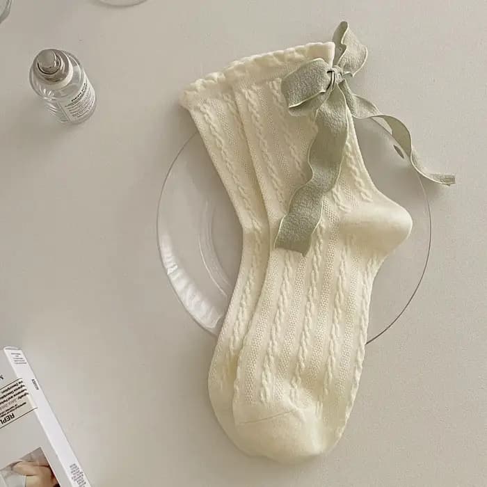 Chaussettes mi-mollet pour femmes, avec rubans et nœuds, respirantes, style Ballet INS, longues moll
