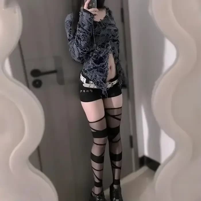 Bas résille creux punk pour femmes, toile d'araignée, sangle déchirée, collants à trous pour filles,