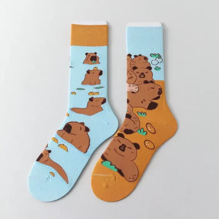 1 paire de chaussettes mi-mollet Capybara de dessin animé mignon, design AB tendance, parfait pour u
