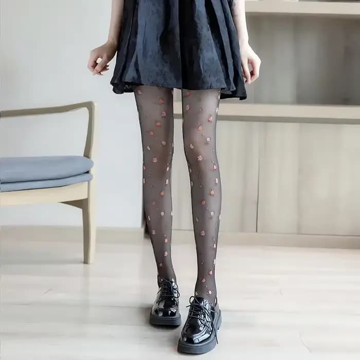Collants à imprimé floral pour femmes, bas cuisses hauts, lingerie sexy, bonneterie douce Lolita pou