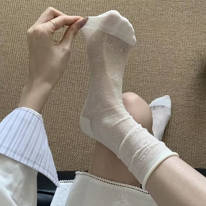 Chaussettes en résille pour femmes, 1 paire, style JK, matériau fin, bord en dentelle, chaussettes m