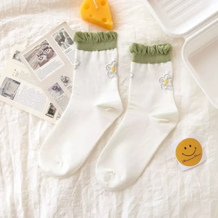 Chaussettes fines en dentelle à volants pour femmes, blanc, vert, marée, mignon, Kawaii, lolita, pri