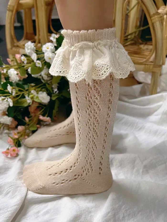 Chaussettes hautes pour bébés filles, longues, en coton doux, en dentelle, princesse, jambières à vo