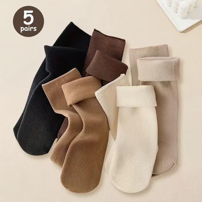 5 paires hiver chaud solide femmes chaussettes épaissir chaussettes thermiques peau noire sans coutu