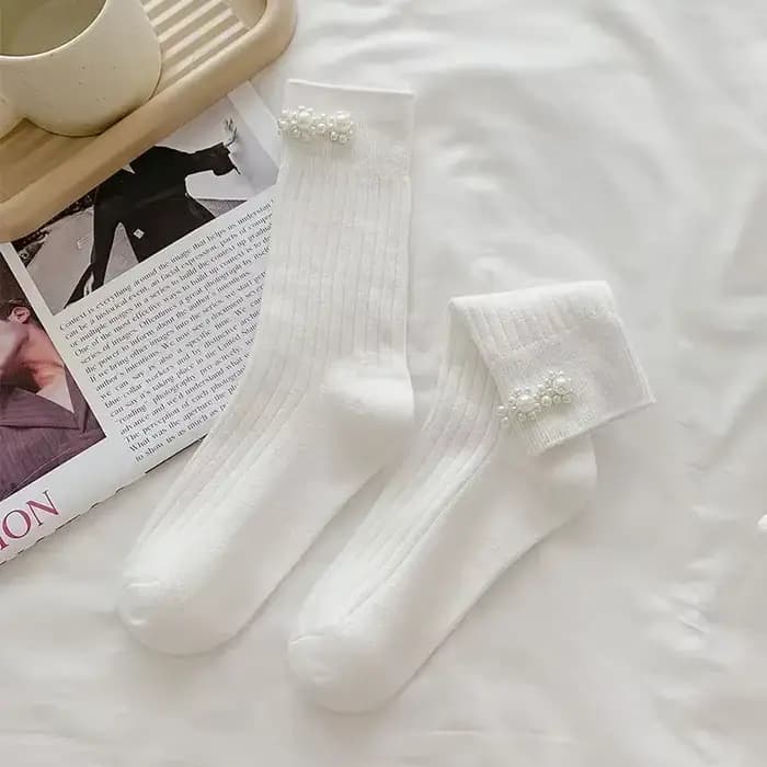 Chaussettes perlées personnalisées chaussettes en coton à rayures verticales décoration de perles d'