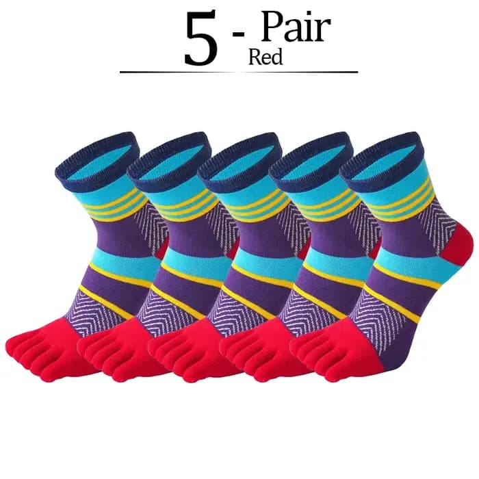 5 paires de chaussettes à cinq doigts pour hommes, rayées colorées, 100% coton, respirantes, antibac