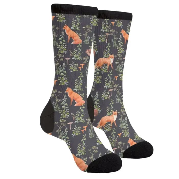 Chaussettes fantaisie pour hommes et femmes, plantes forestières, renard, tenue décontractée et amus