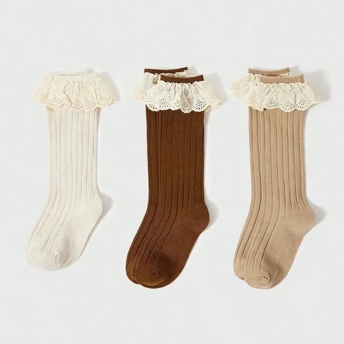 3 paires de chaussettes hautes pour bébés filles, chaussettes longues en dentelle en tissu pour peti