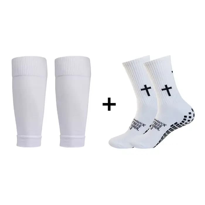 Ensemble de 2 paires de chaussettes de Football antidérapantes et genouillères, manches mollet, pour