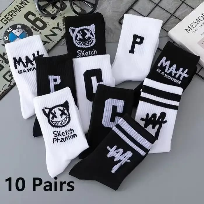 CHRLEISURE chaussettes hommes mode tout-match étudiant mi-tube chaussettes noir et blanc respirant l