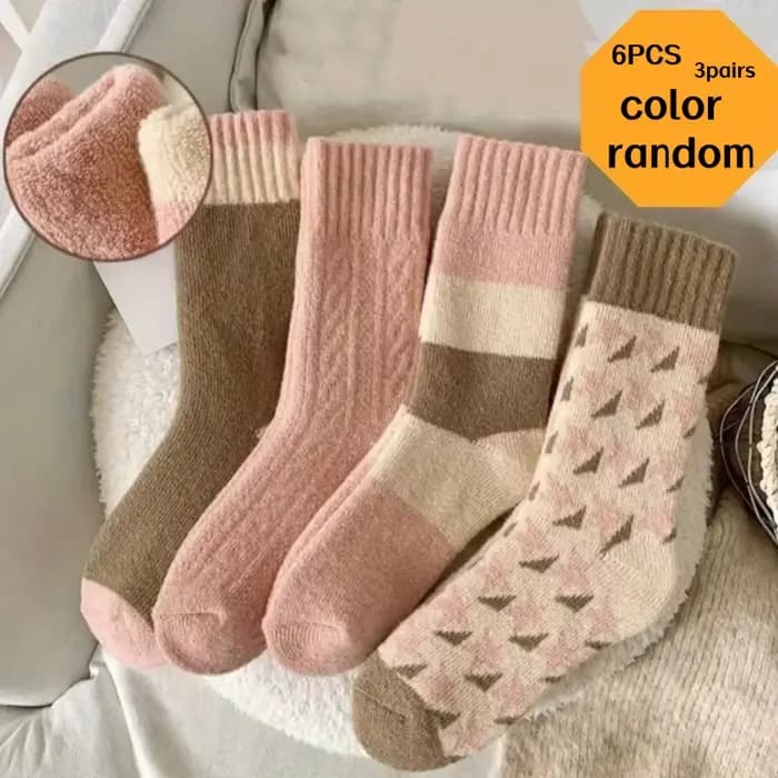 6 pièces (3 paires de couleurs mélangées) chaussettes épaisses, taille unique pour tous, chaussettes