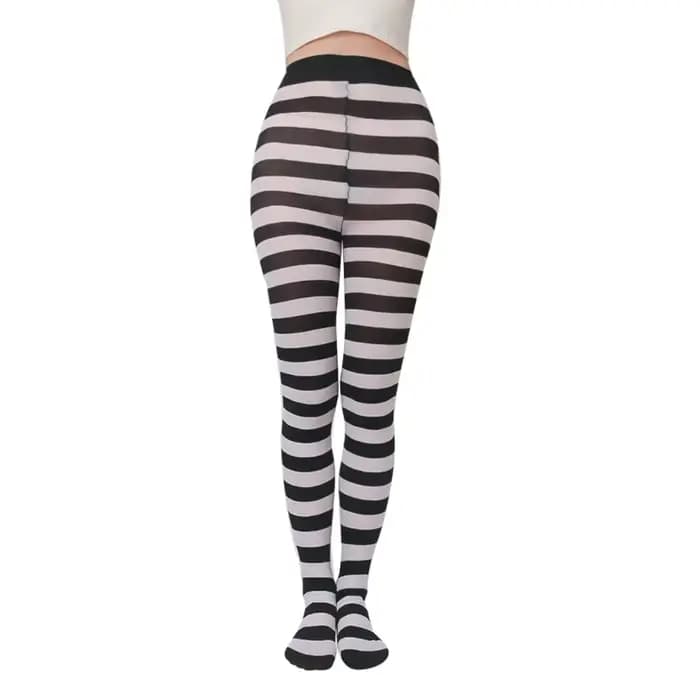 Collants longs à rayures douces pour femmes, collants à rayures horizontales larges, bonneterie opaq