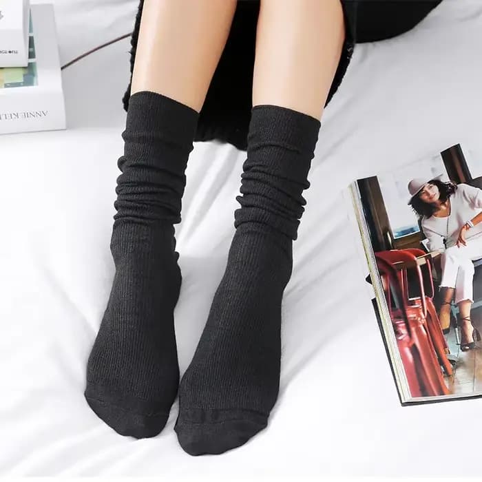 Chaussettes pour femmes jaune uni pour femmes, Tubes moyens, Kawaii, coton, noir, rouge, kaki, bas m