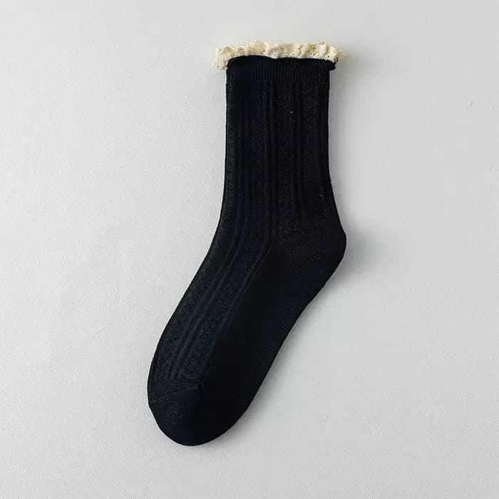 Chaussettes mi-tube torsadées en dentelle Vintage pour femmes, chaussettes mignonnes en coton pour f