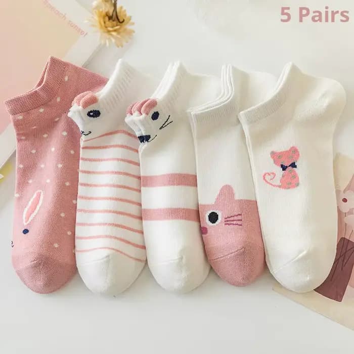 Chaussettes tube court chat rose pour femme, chaussettes bateau mignonnes, chaussettes fines, quatre