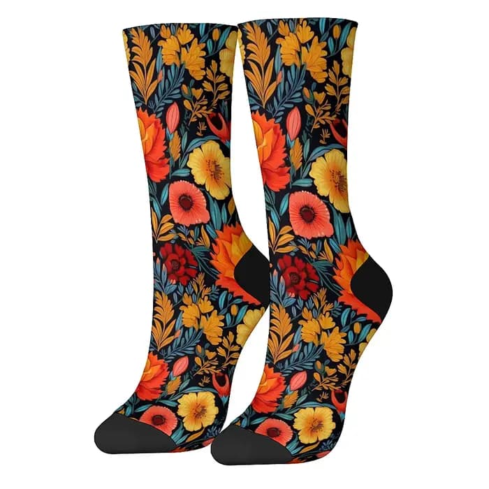 Chaussettes amusantes pour hommes, confortables et respirantes, art rétro, fleurs, sports de plein a