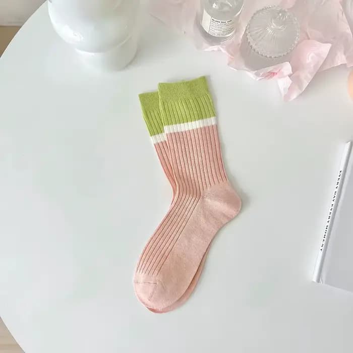 Chaussettes longues en coton rose doux pour femmes, quatre saisons, série Forest, princesse, fille, 