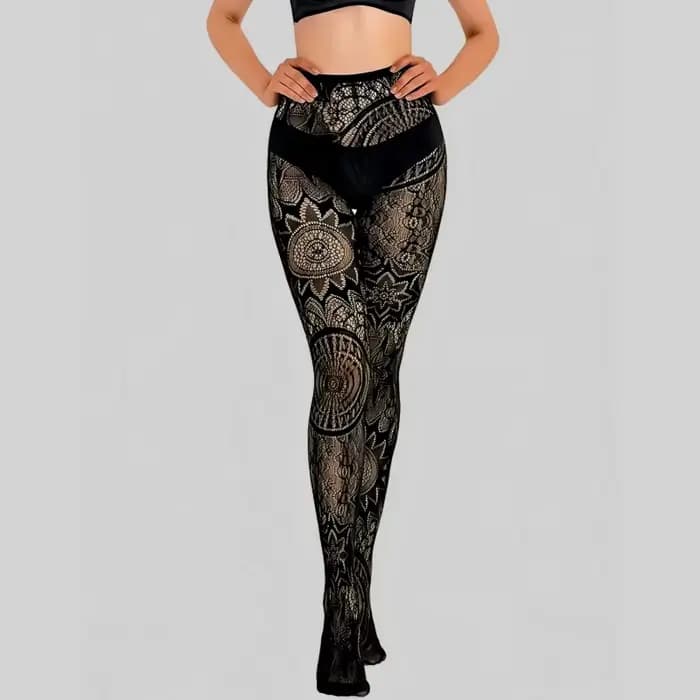 Collants noirs sexy en jacquard résille à trous pour femmes, nouveaux collants taille haute transpar
