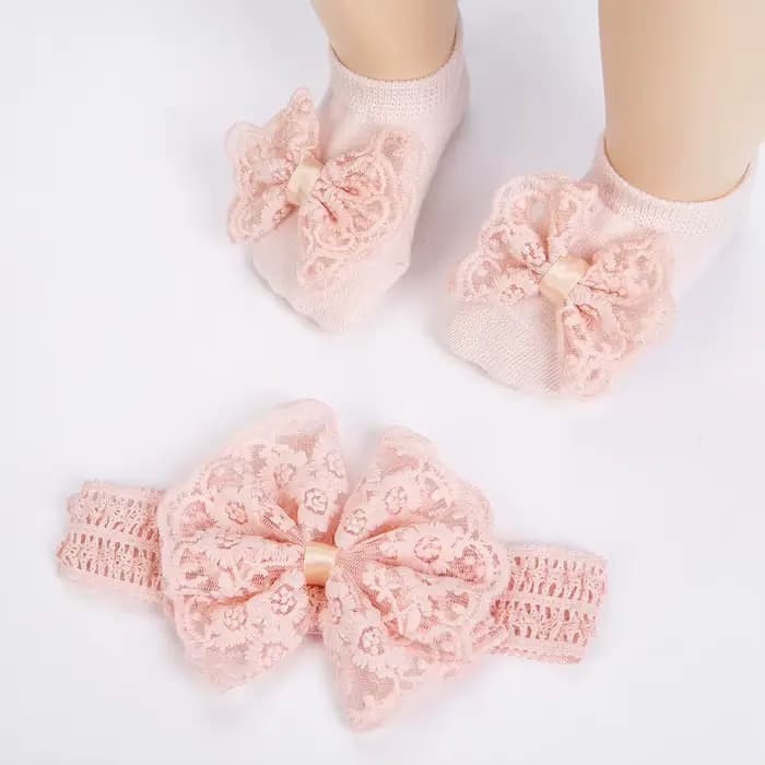 3 pièces/ensemble crème dentelle bébé bandeaux et chaussettes nouveau-né princesse filles large stra