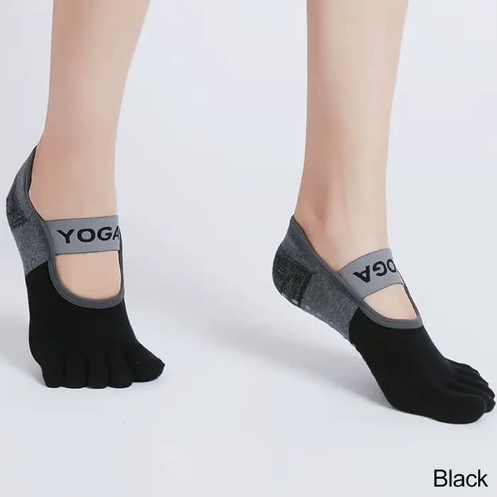 Chaussettes Pilates à cinq orteils pour femmes, 1 paire, bande croisée, Yoga, dos nu, poignée antidé