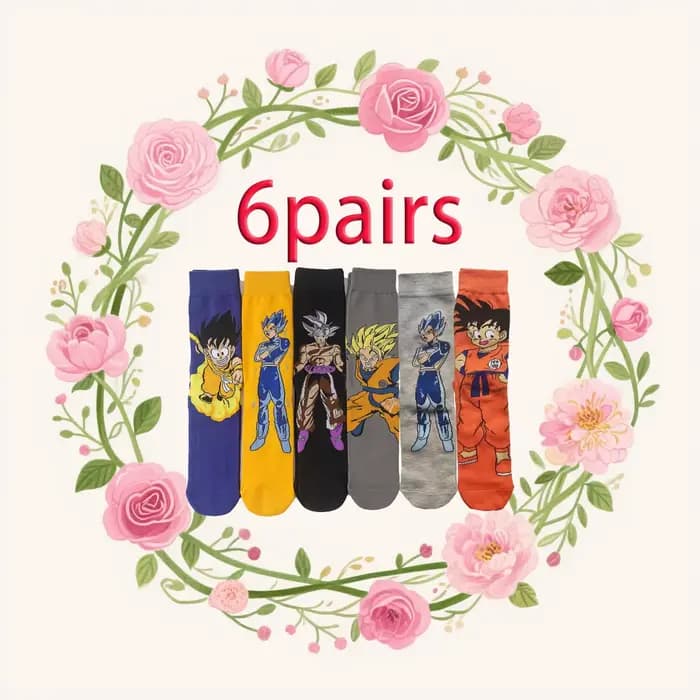 6pairsof Dragon Ball mi tube animesocks genou haute hommes chaussettes cosplay hip-hop personnalité 