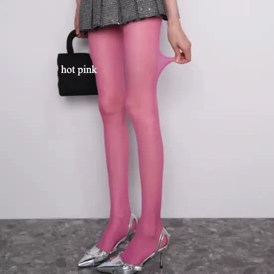 Collants érotiques rose vif, bas de cuisse transparents, collants quotidiens pour femmes, Lingerie S