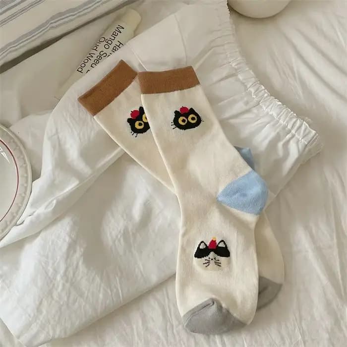 1/4 Paires de Chaussettes Mignonnes Nouveautés Mode en Coton Respirant, Chaussettes Longues Décontra