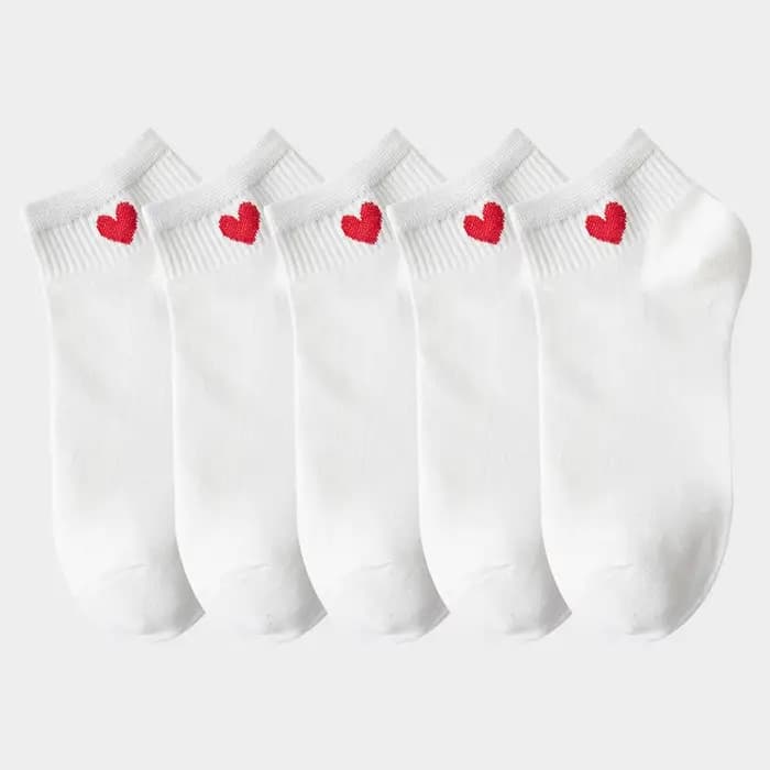 5 paires de chaussettes basses pour femmes, chaussettes courtes à motif cœur, mignonnes, à la mode, 