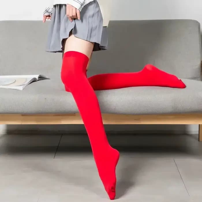 Couleur néon cuisse haute bas femmes Sexy bas Orange jaune tenue de soirée Kniekousen genou chausset