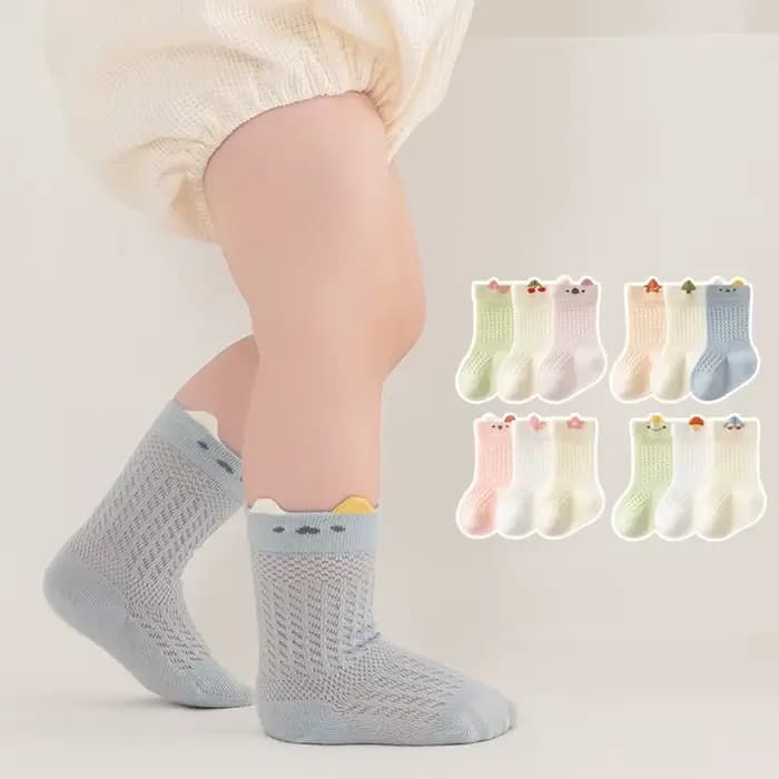 3 paires/lot chaussettes nouveau-né pour fille garçon 0-5 ans été mince coton maille infantile bébé 